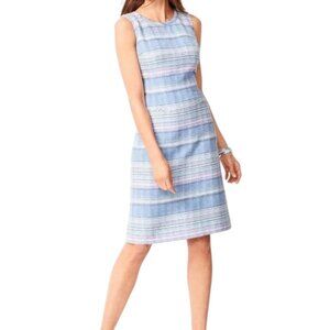 Talbots Blue Pink Stripe Tweed Sleeveless Sheath Dress